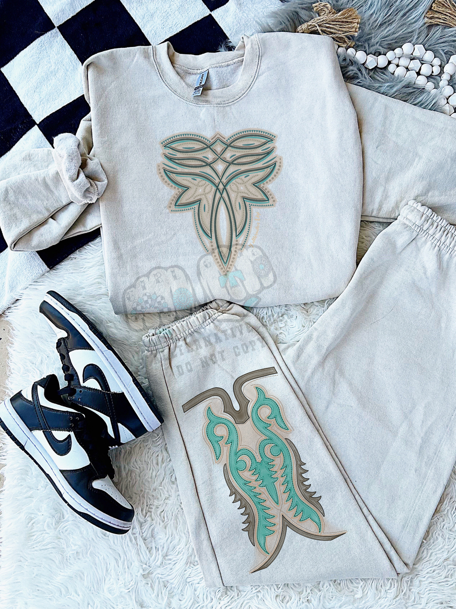Neon Boot Stitch Lounge Set- Black or Sand/Hoodie or Crew