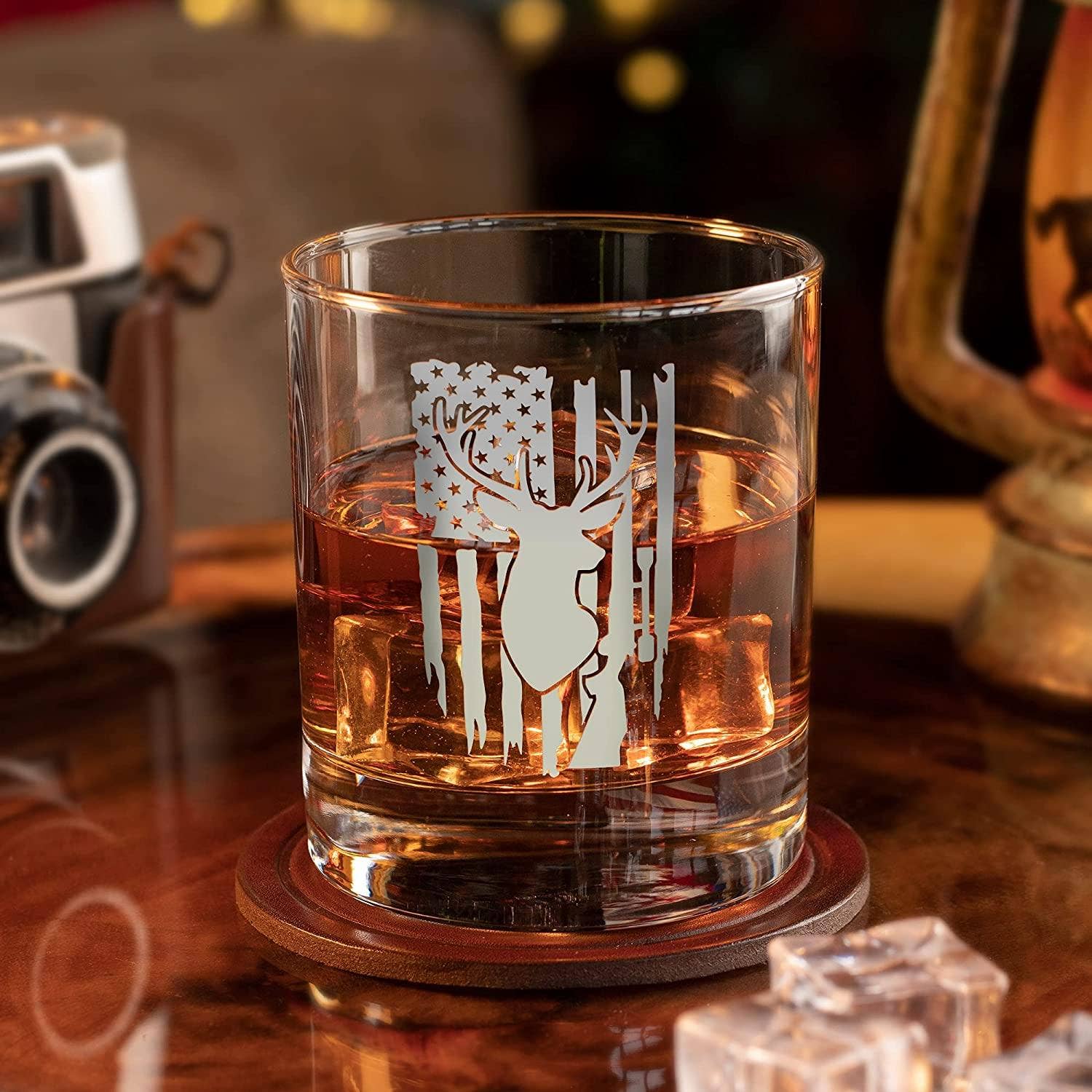 Deer Hunter American Flag - Whiskey Glass