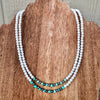 Matte White Glass, Sonoran Turquoise & Navajo Finished Pearl Layering Necklace-19”