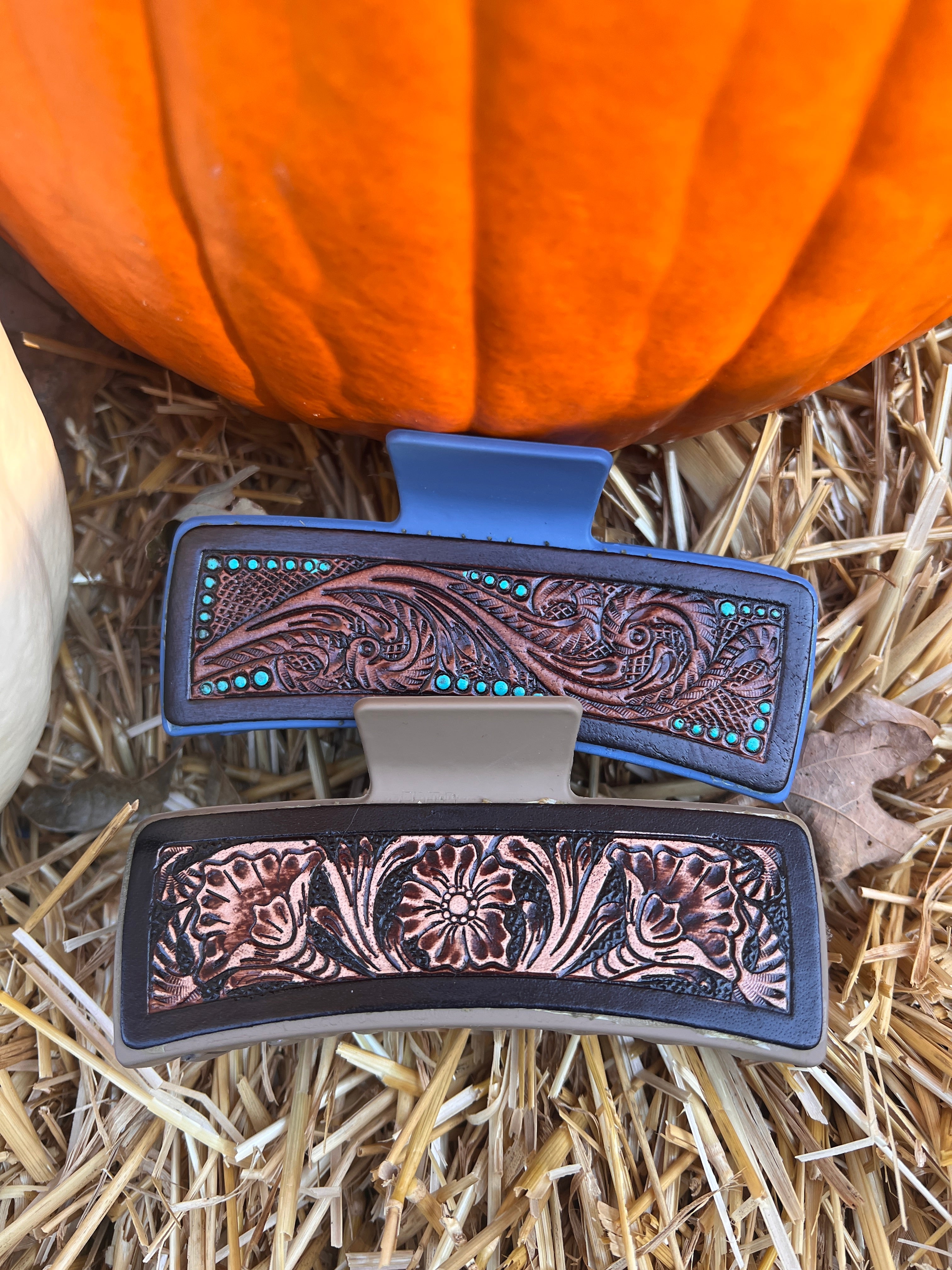 Genuine Hand Tooled Leather Hair Clips