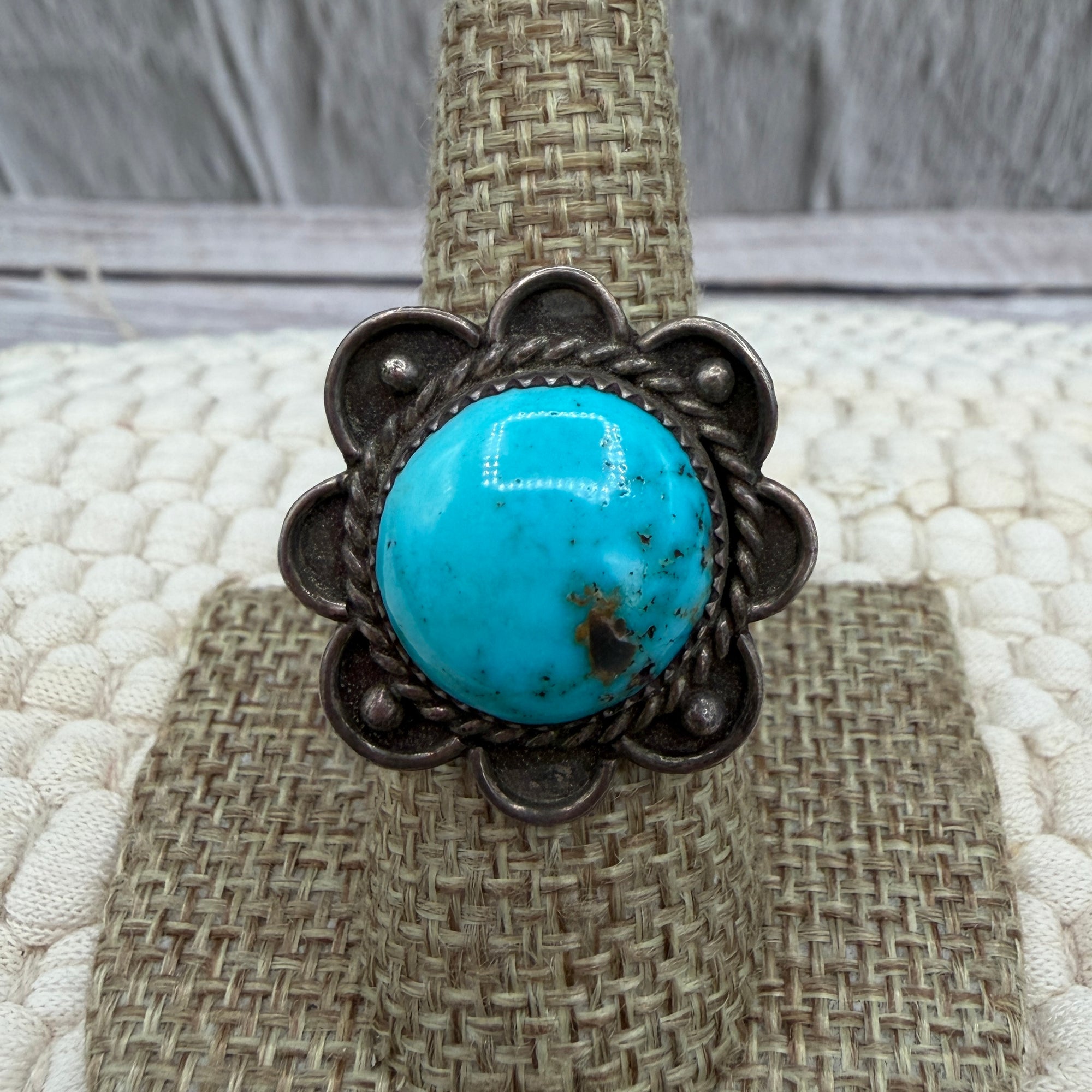 Vintage Turquoise Floral Ring- 5.25