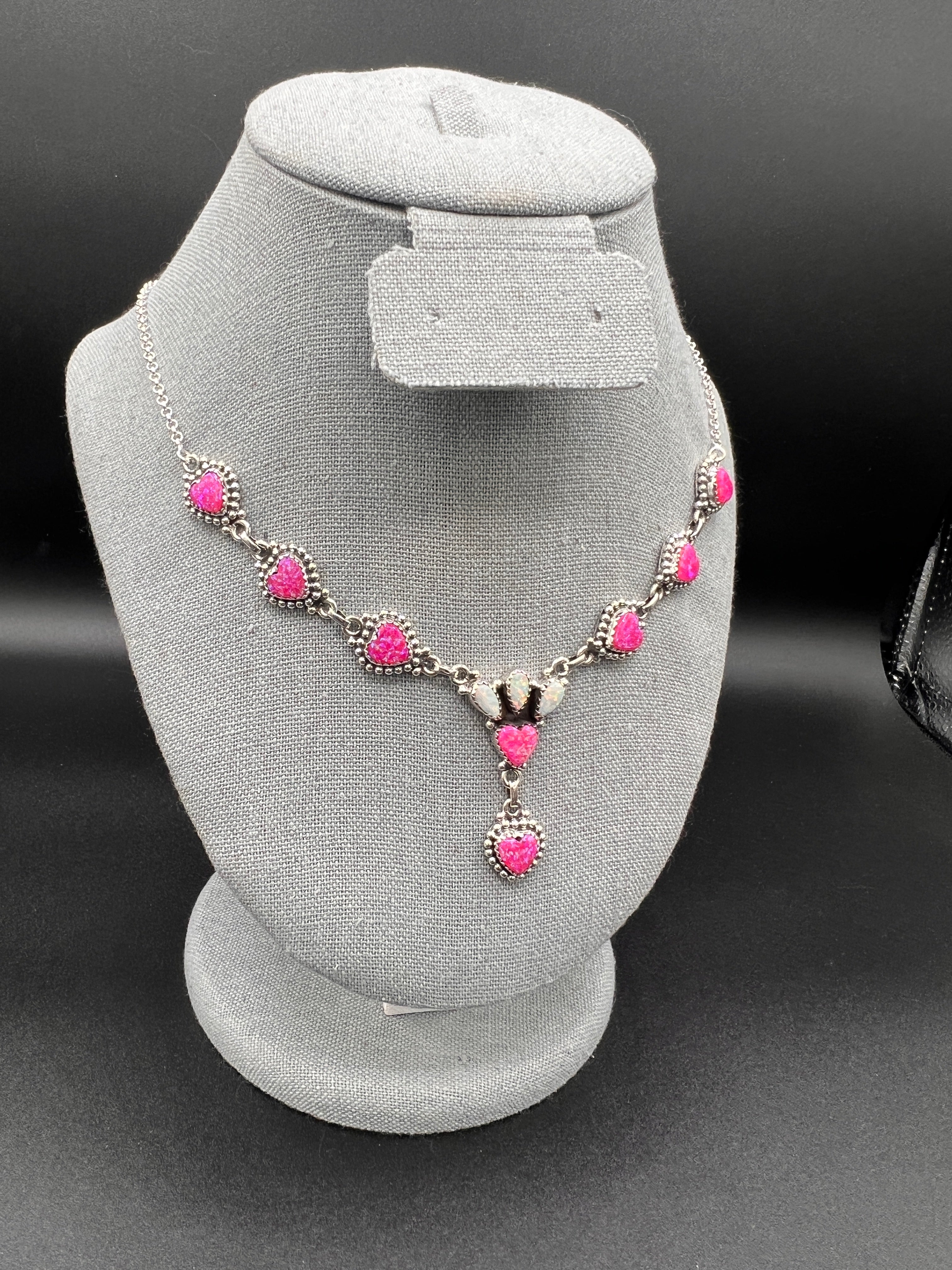 The Ethereal Elegance Sterling Silver Necklace- Pink & White Fire Opal