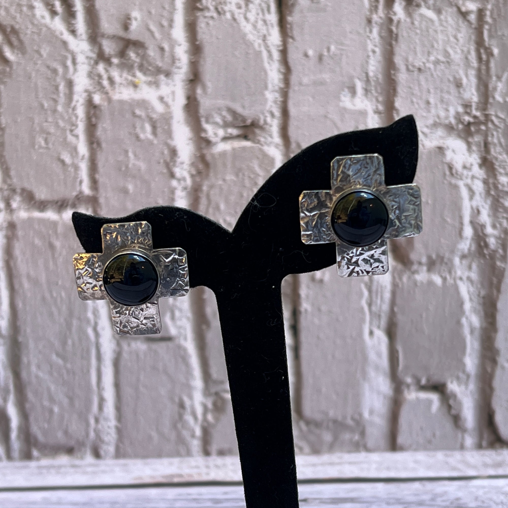 Vintage Navajo Sterling Silver Onyx Stud Earrings