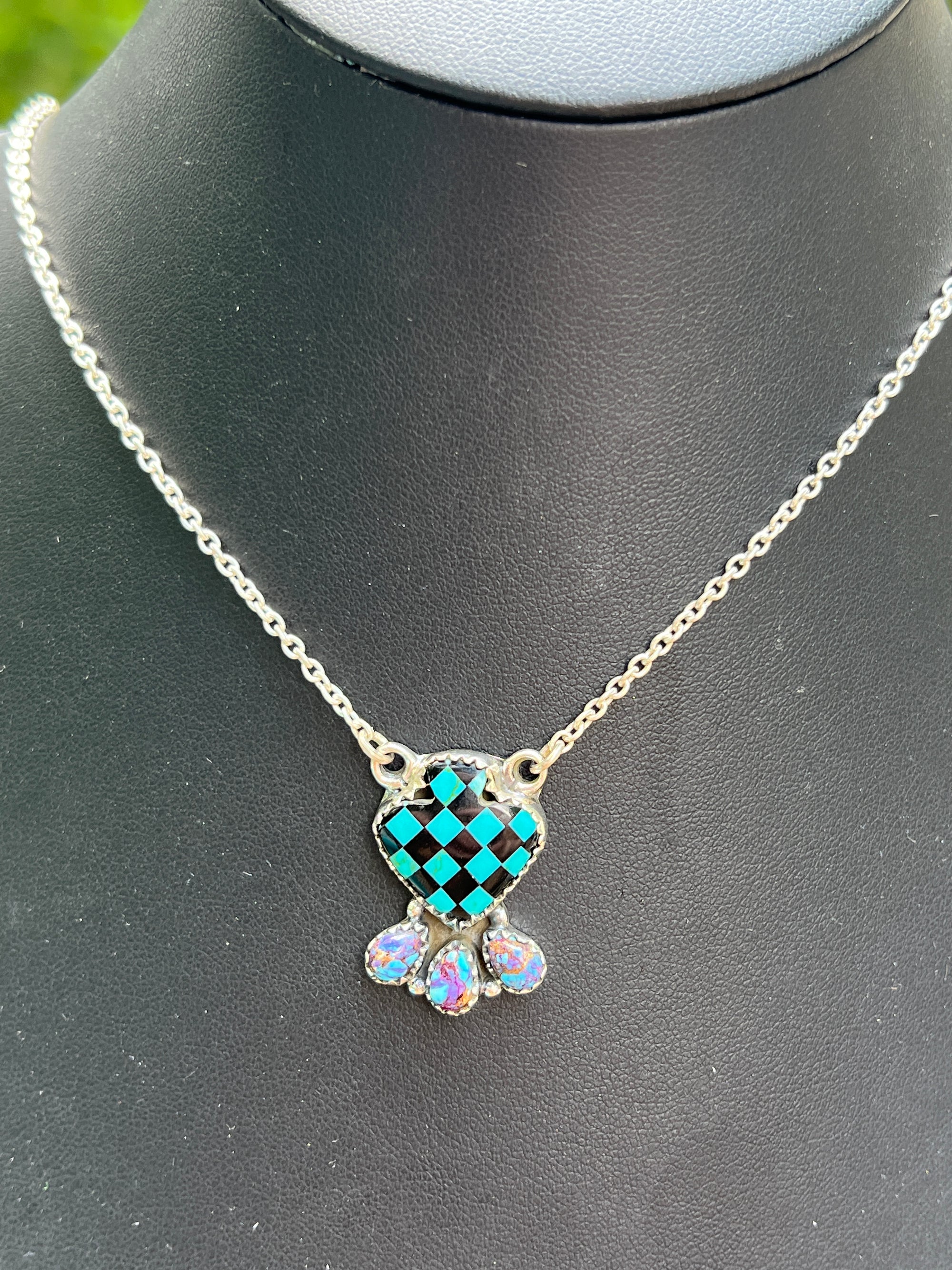 ♠️ Kingman Turquoise & Black Onyx Spade Sterling Silver Necklaces ♠️