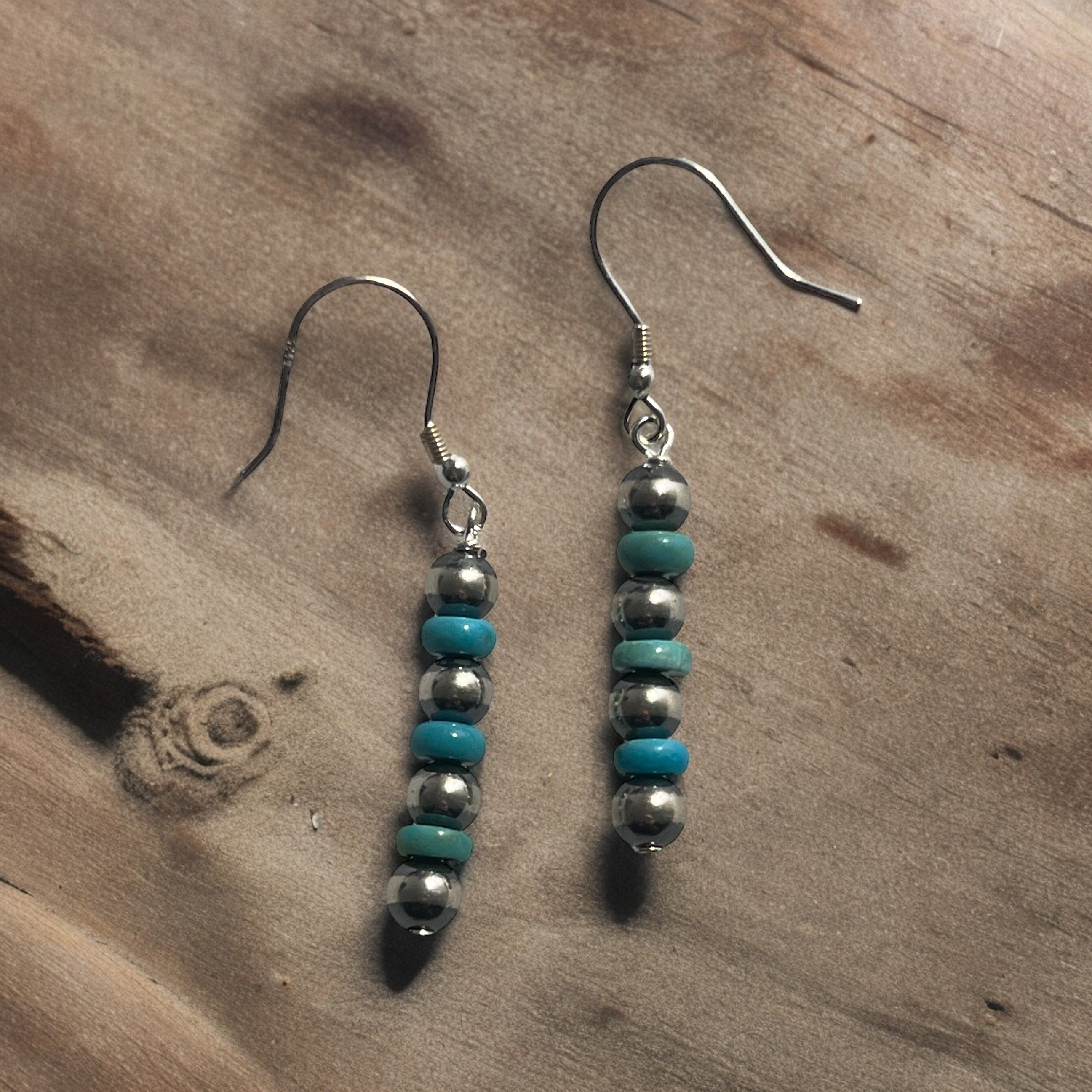 Sterling Navajo Pearl & Turquoise Drop Earrings