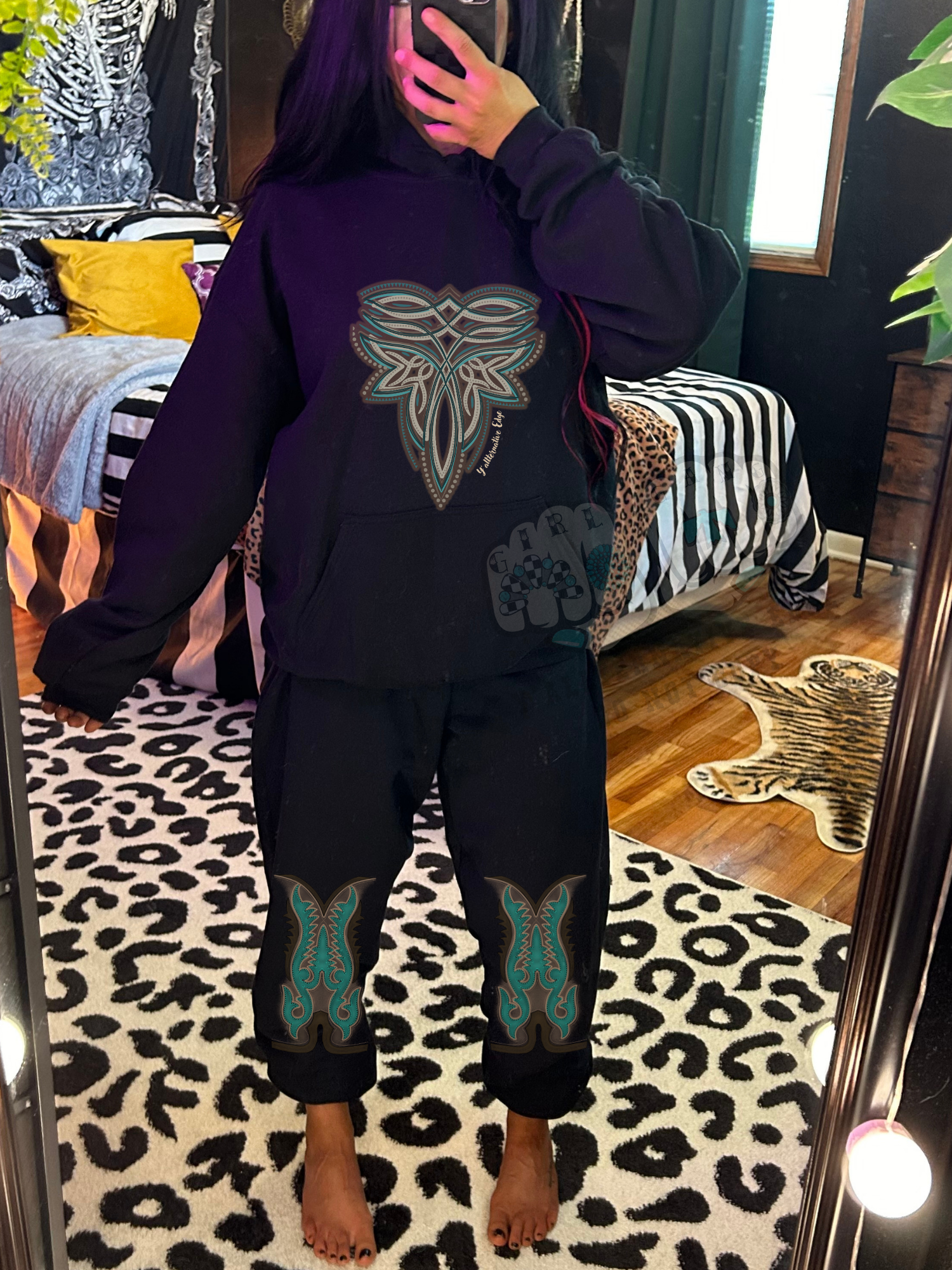 Neon Boot Stitch Lounge Set- Black or Sand/Hoodie or Crew