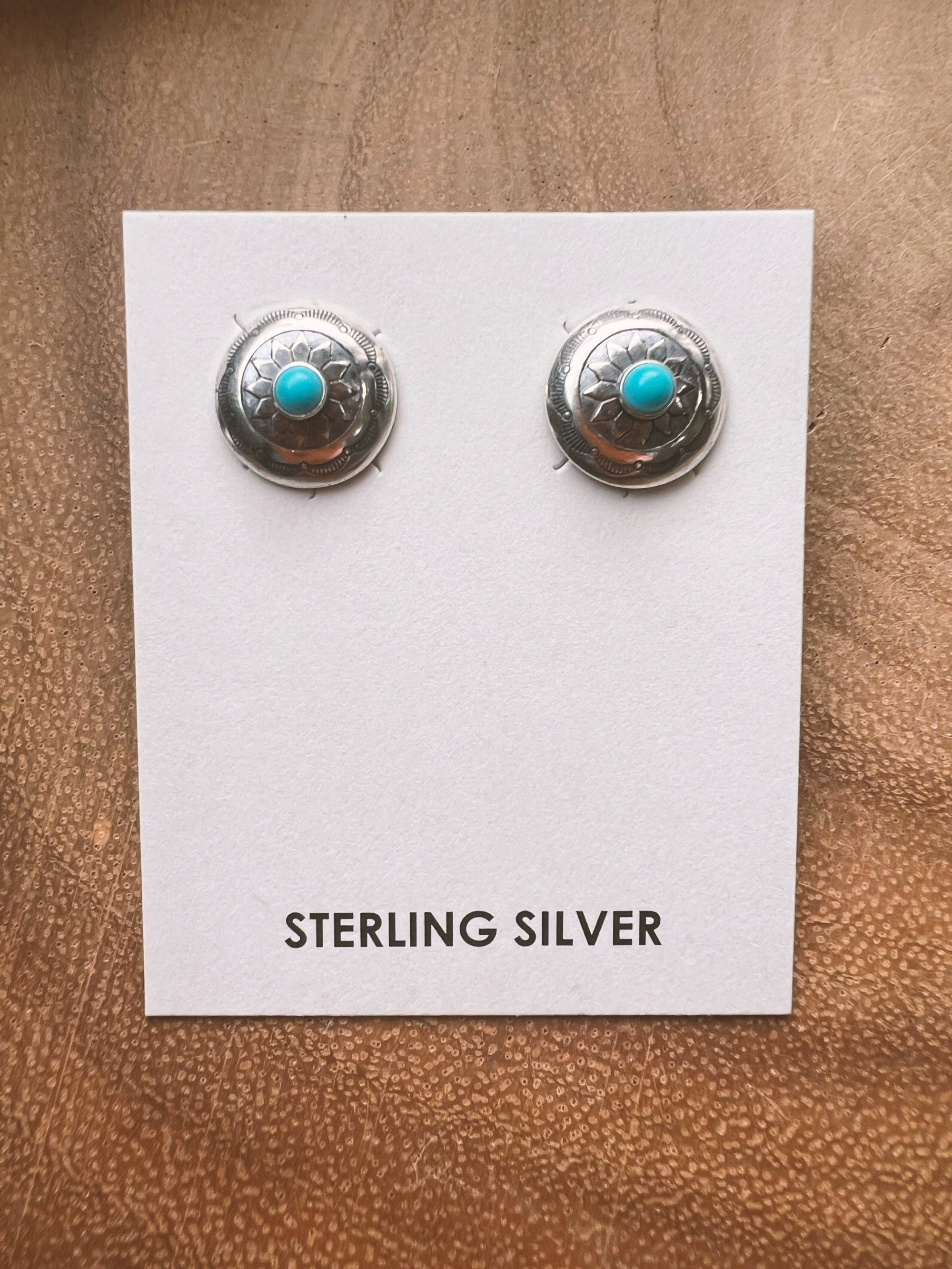 Kingman Turquoise Foxy Concho Stud Earrings