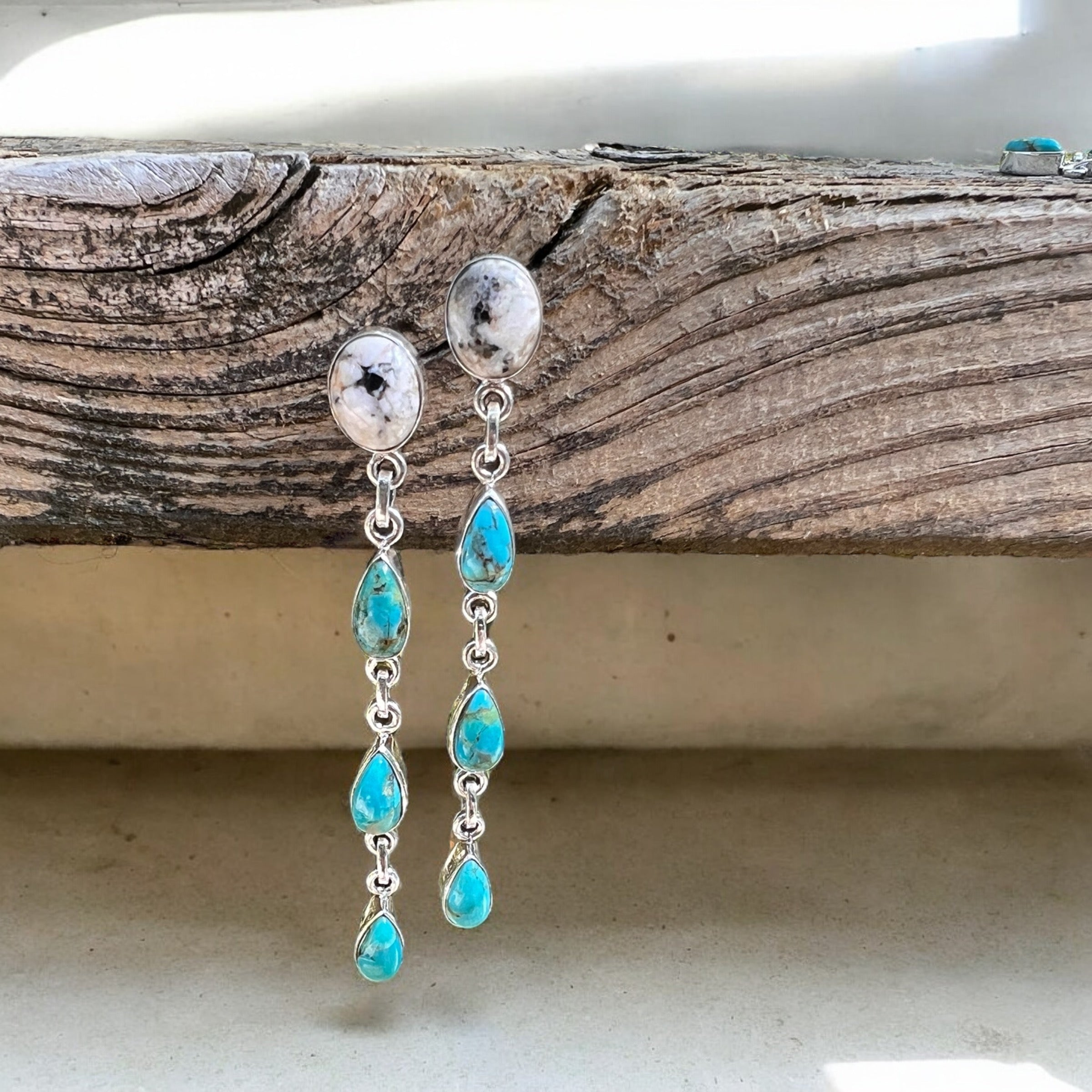 White Buffalo & Turquoise Teardrop Earrings