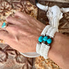 Sleeping Beauty Turquoise, White Shell & Navajo Finished Pearl Stretch Bracelet