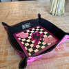 Pink Lightning Checkerboard Tooled Leather Tray – Large Cowhide Catchall