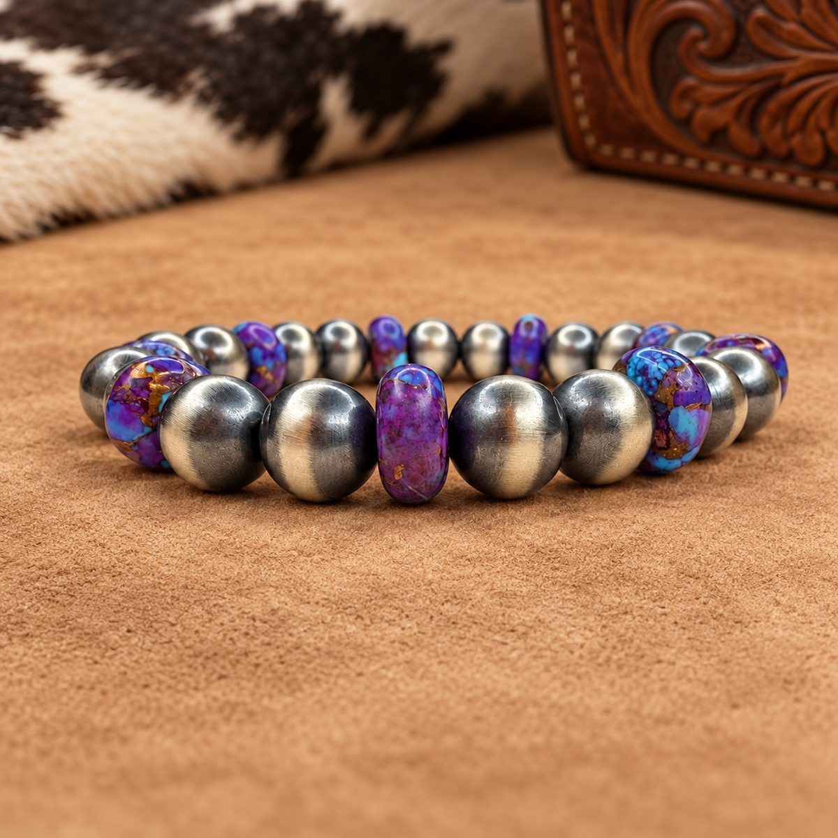 6.25" Purple Mohave Rondelle Stretch Bracelet