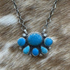 Native American Navajo Handmade Silver Turquoise Half Cluster Bar Necklace 18