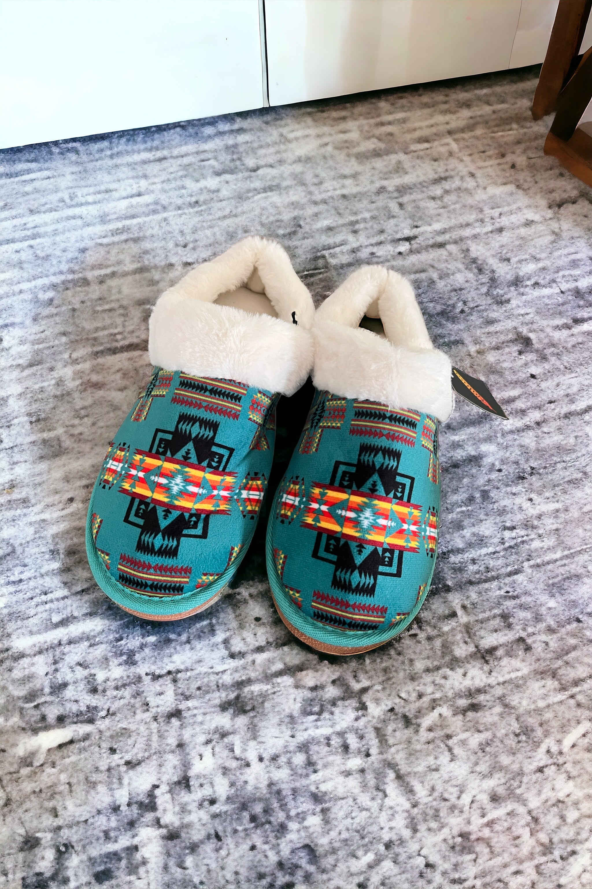 Turquoise Aztec Memory Foam Slippers