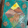 Longhorn Leather Hand Tooled Western Portfolio with Zipper Close