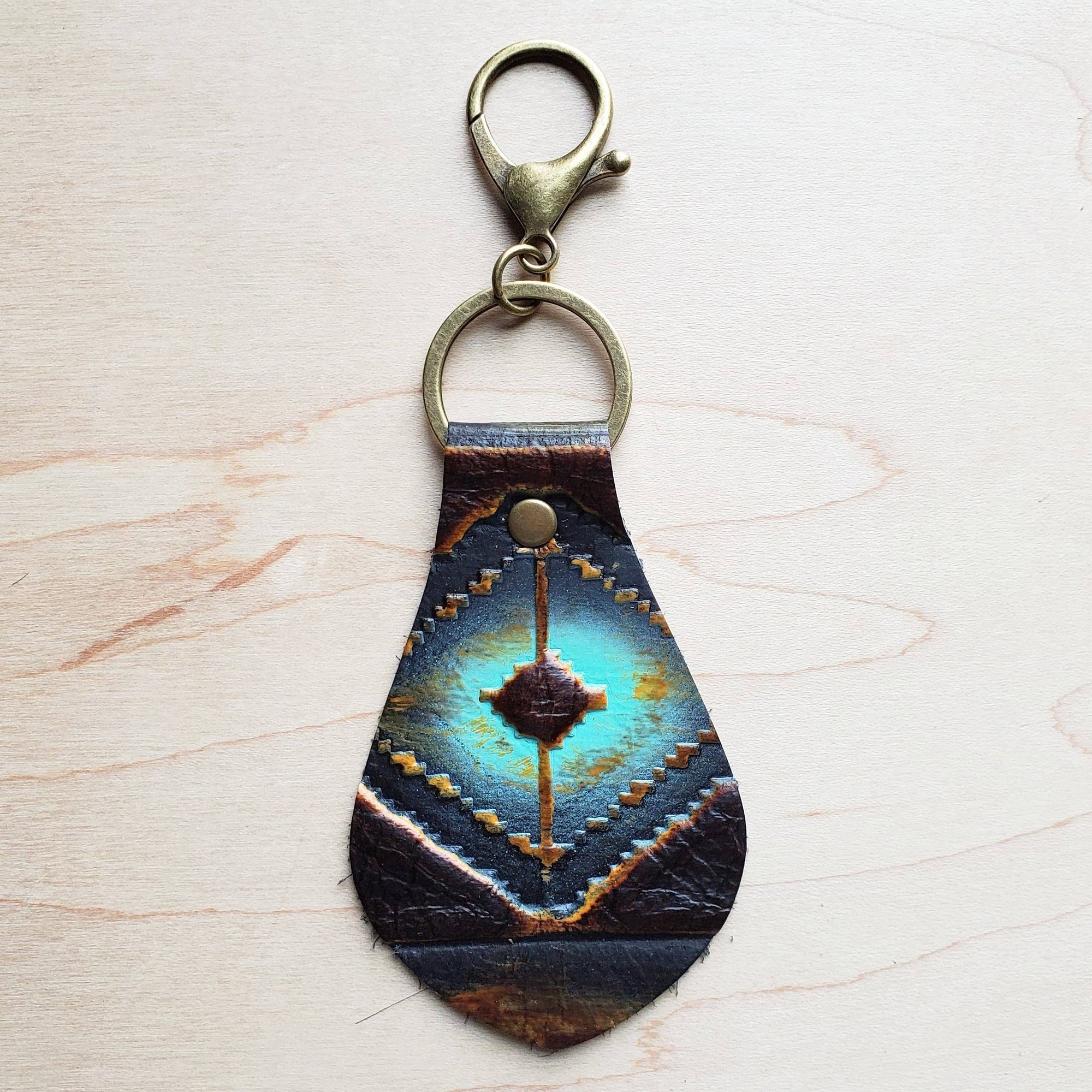 Blue Navajo Leather Keychain