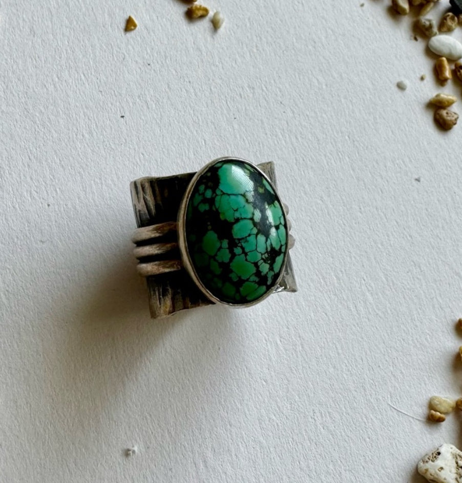 Spiderweb Green Turquoise Ring-6.5