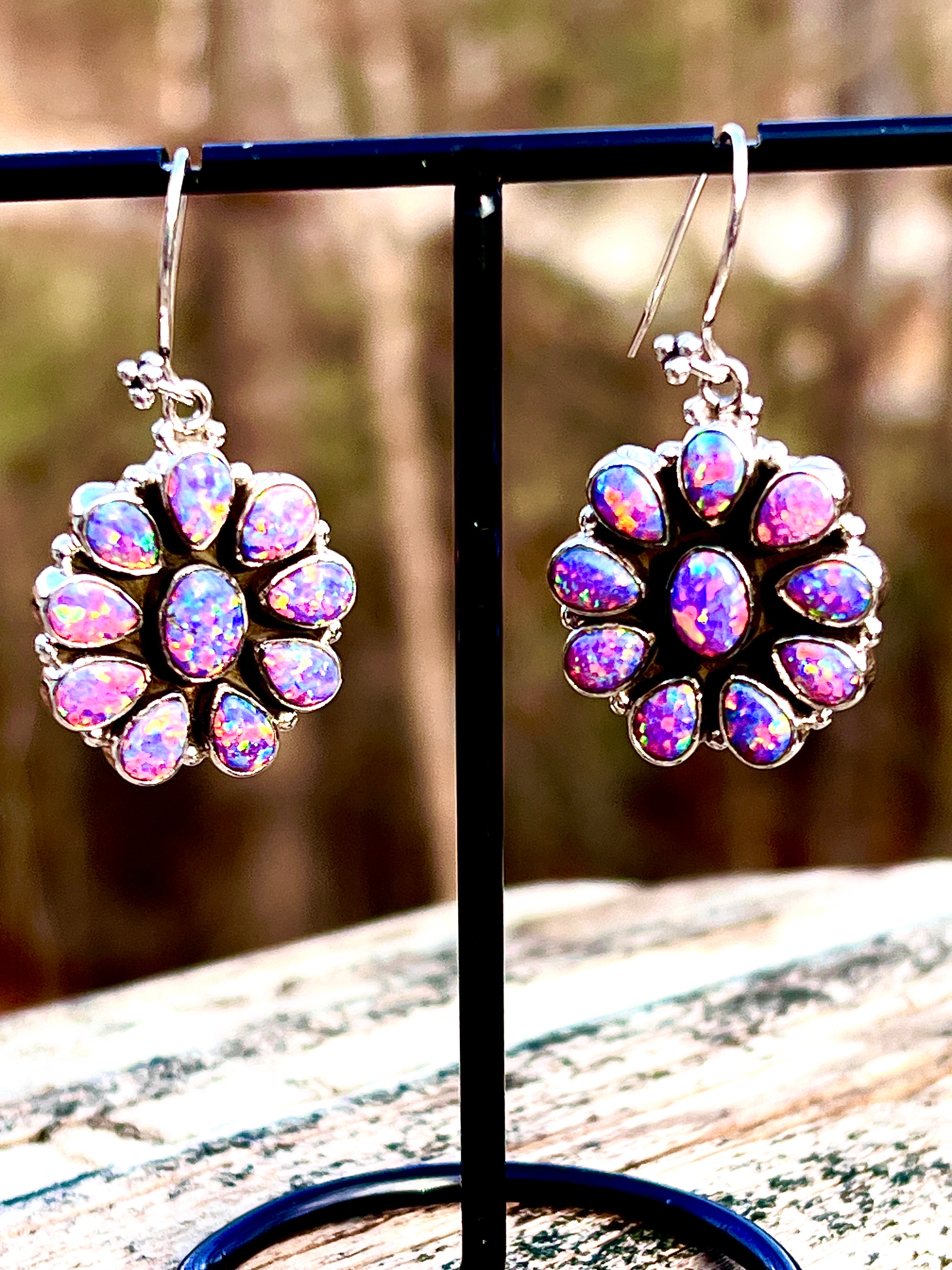 Pink Out! Australian Opal Cluster Earrings