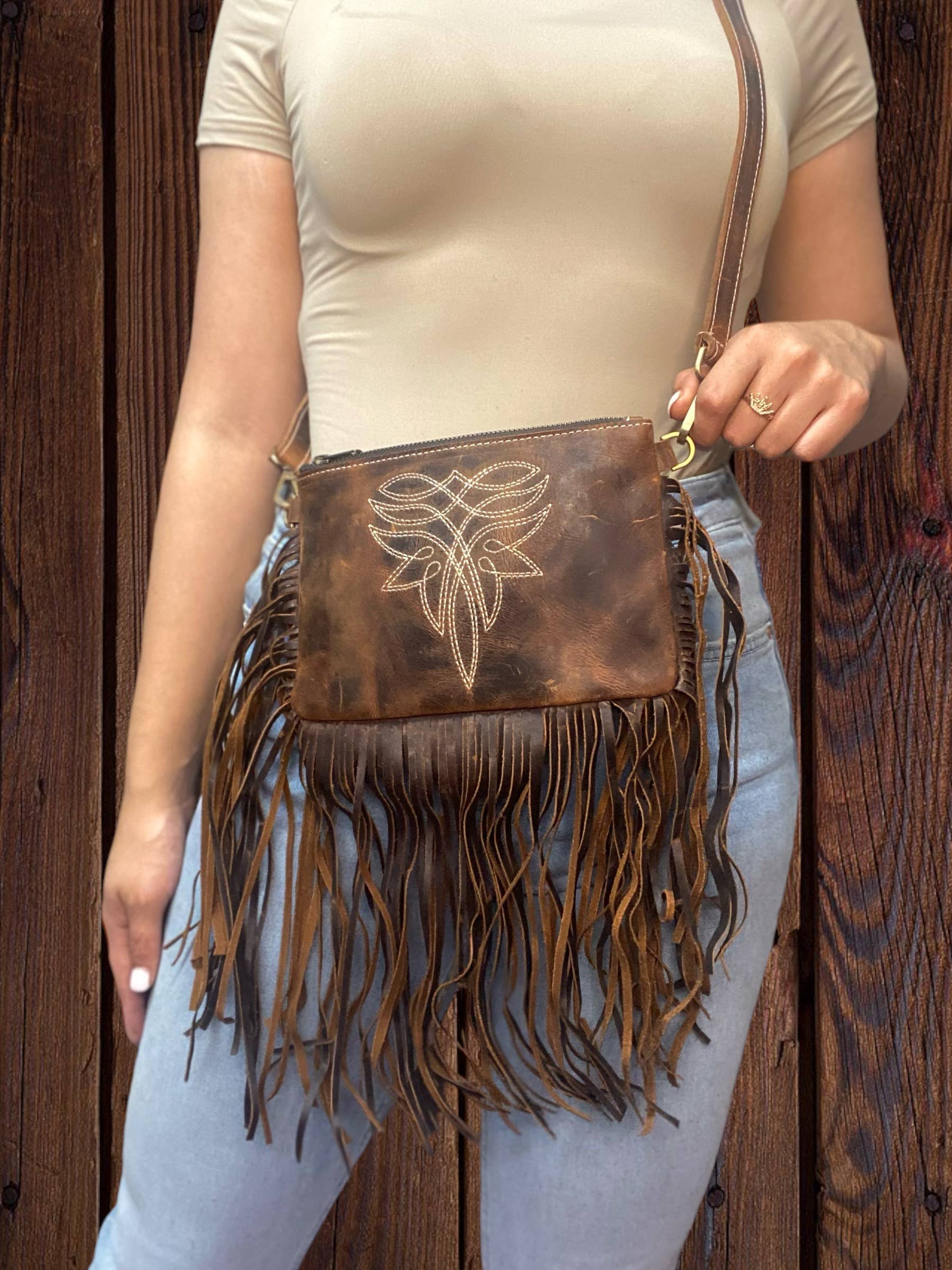 Rustic Fringe Western BootStitch Crossbody 