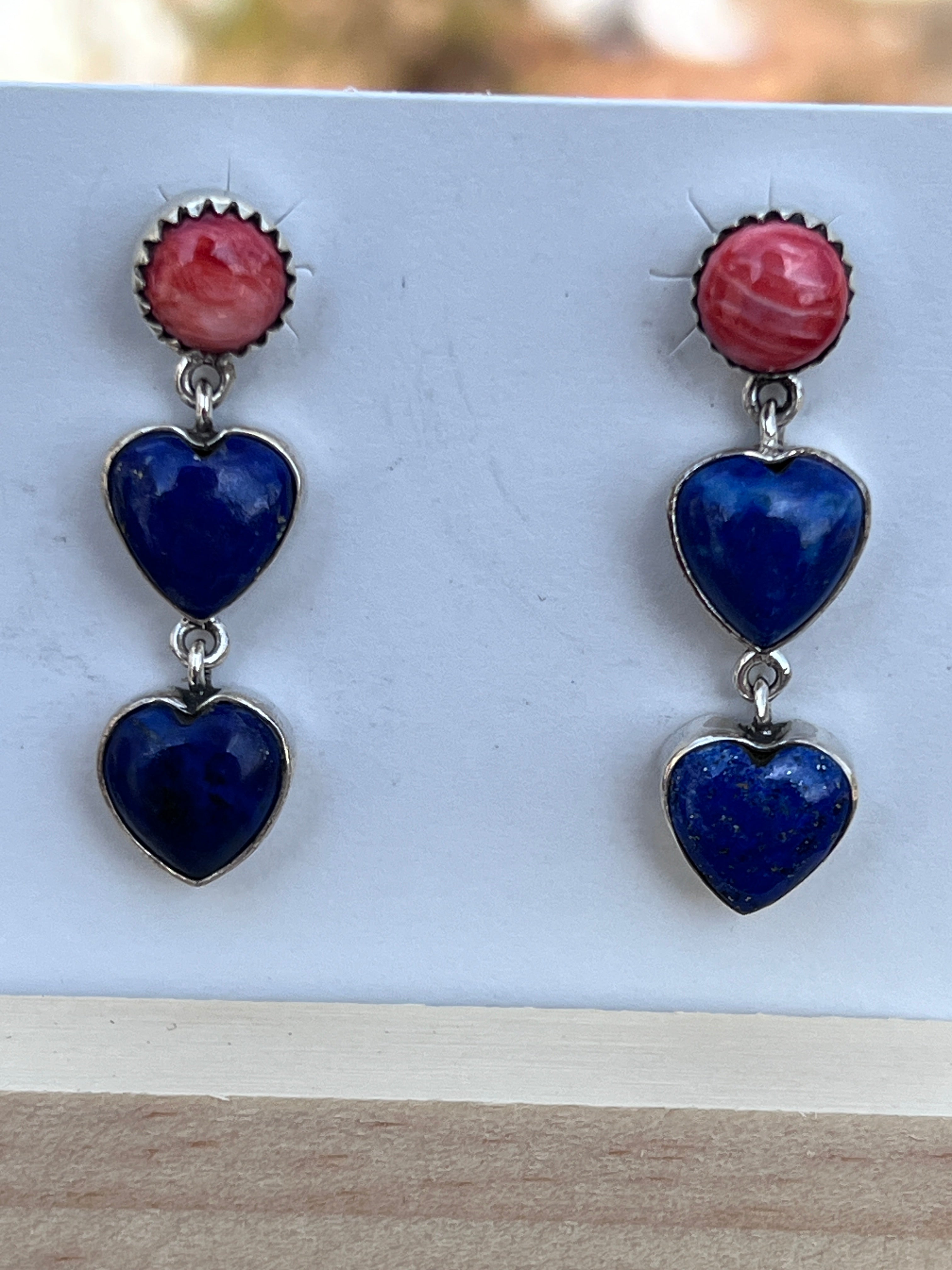 Spiny Oyster & Lapis Heart Dangles- Kevin Nez