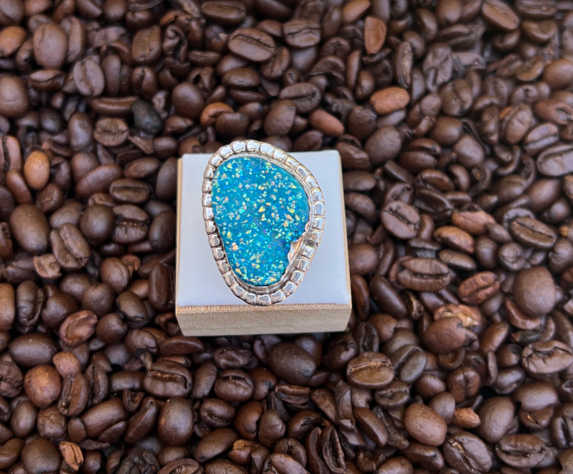 Navajo J. Butler Rare Blue Druzy & Sterling Silver Ring- 8