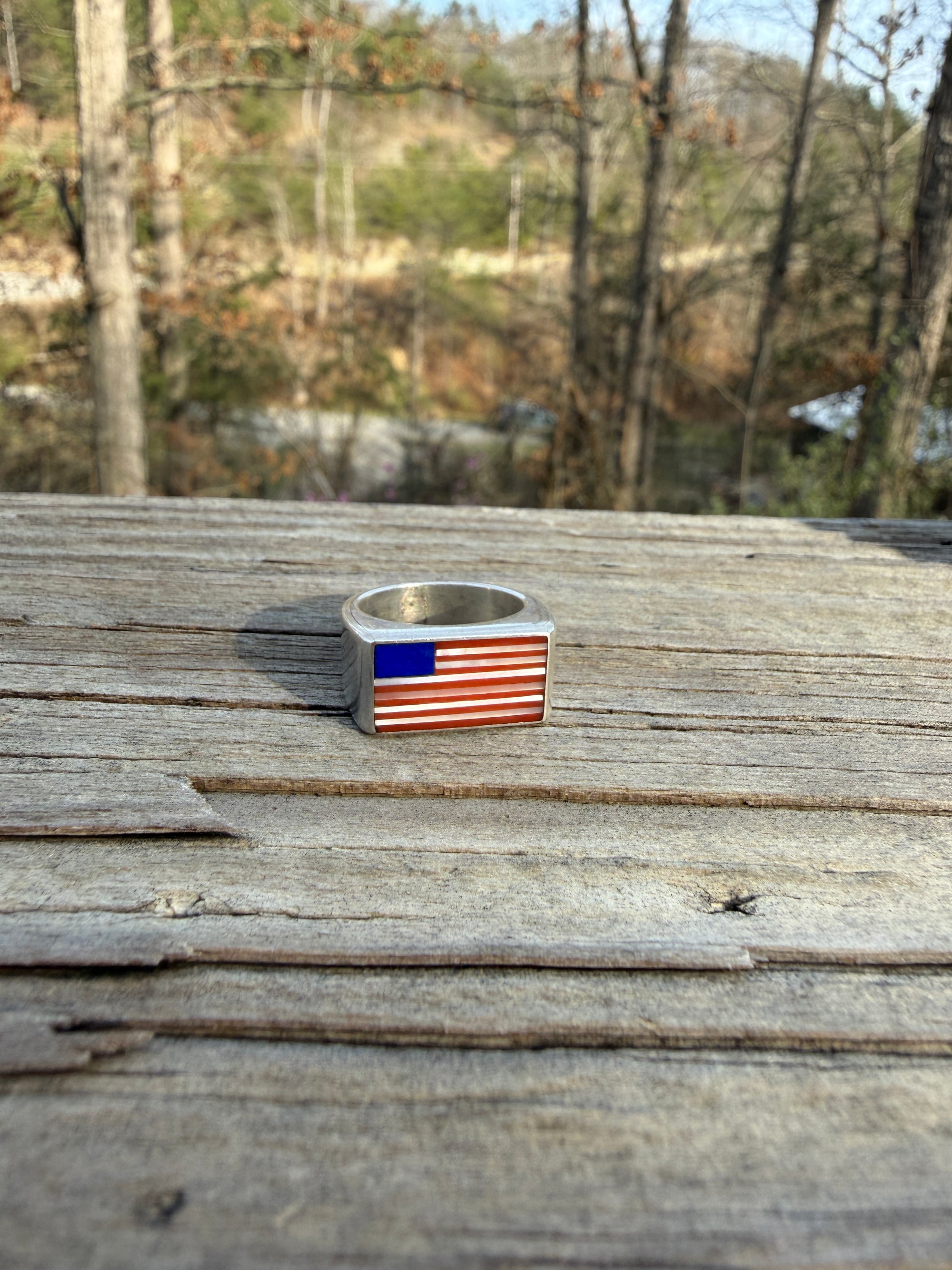 Zuni American Flag Inlay Ring
