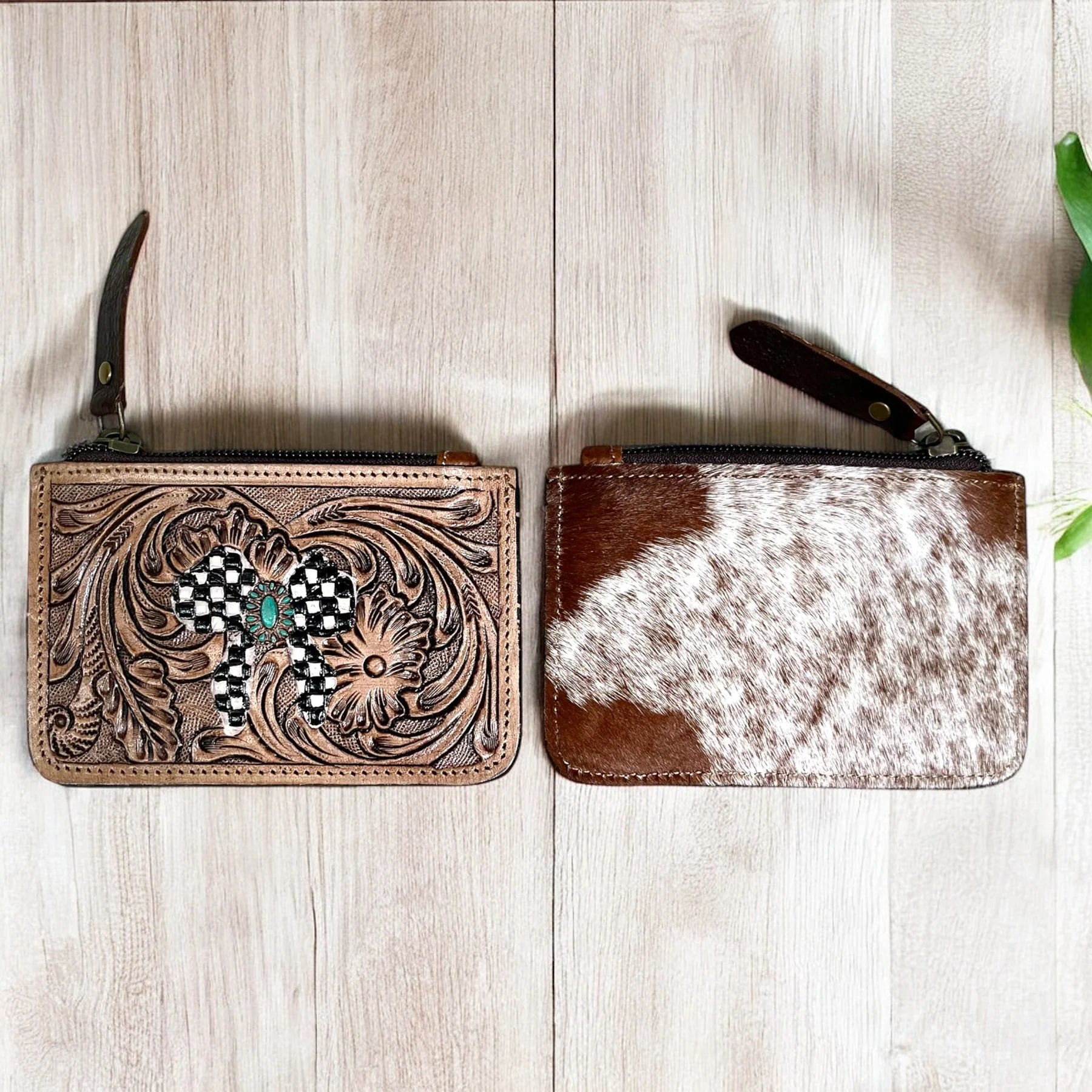 Check-it BowTooled & Cowhide Coin Pouch