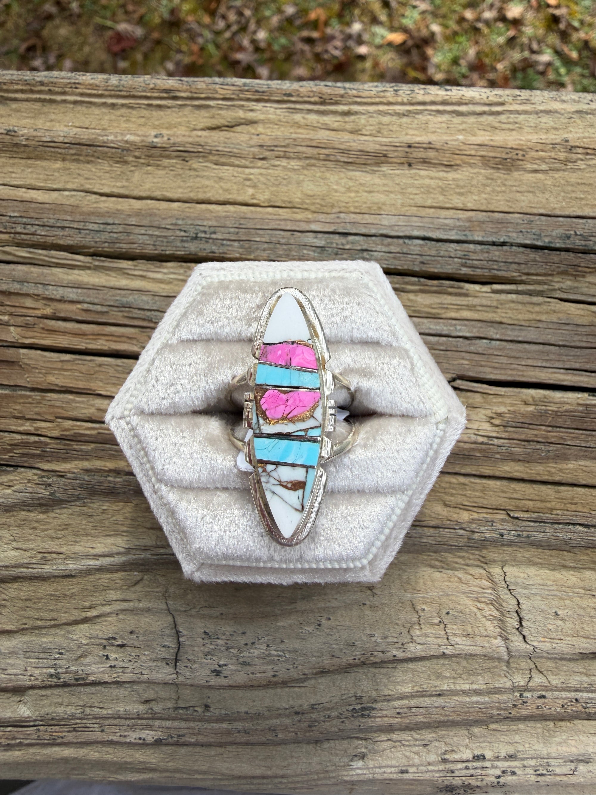 Cotton Candy Inlay Ring – Navajo Artist Brandon Eticty (7&8)