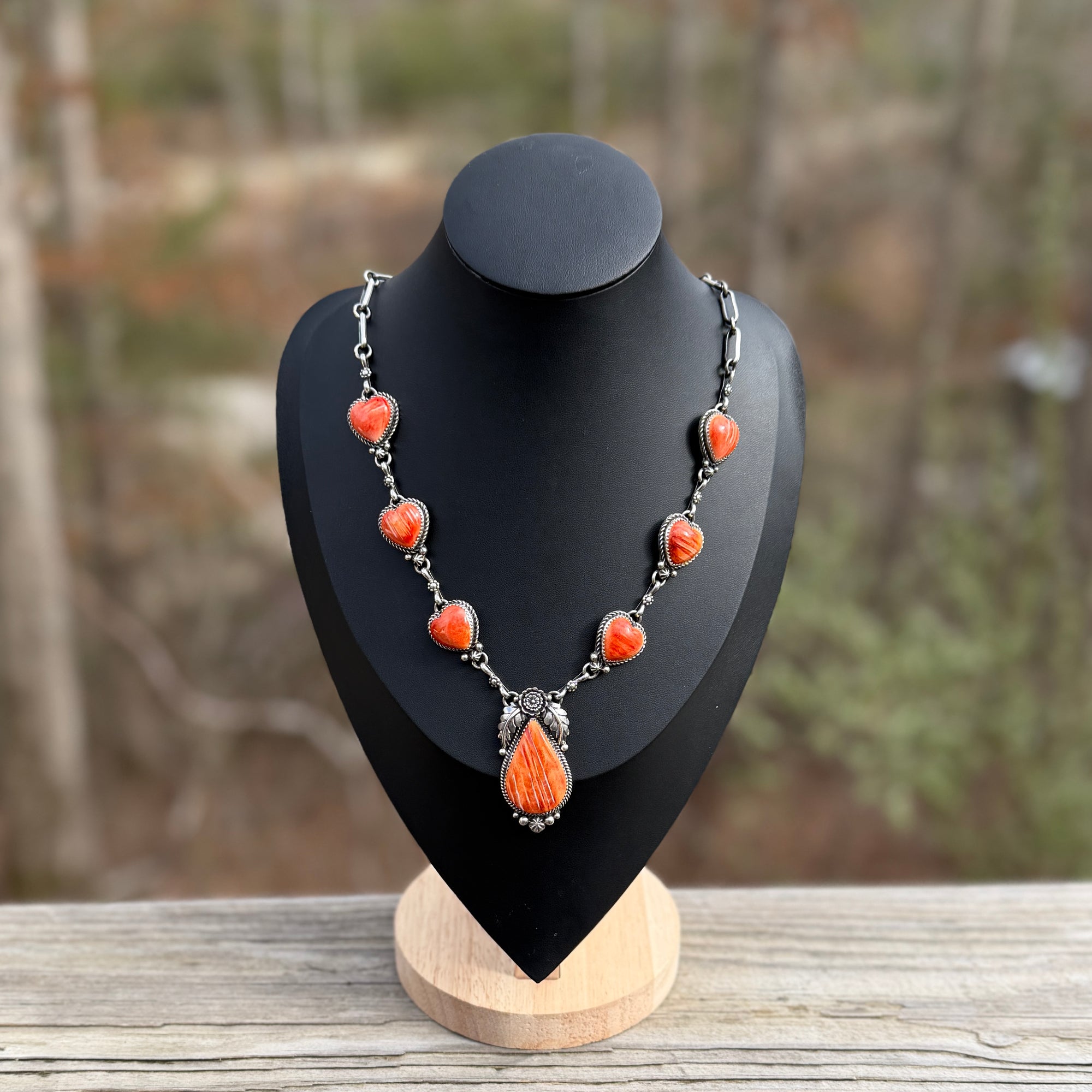 Orange Spiny Statement Necklace- 30” B. Jiminez