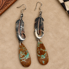 XL Mine 8 Turquoise Slab & Sterling Feather Earrings