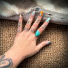 Spiderweb Turquoise Split Shank Vintage Ring- F Martinez 9.5