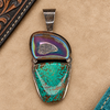 Ray Bennet Large Natural Druzy & Spiderweb Turquoise Statement Pendant
