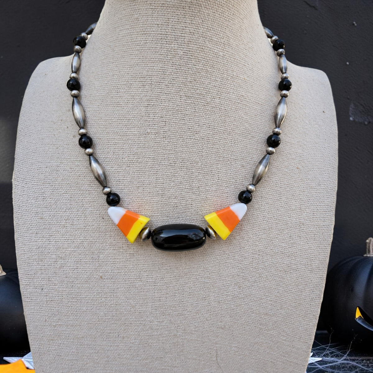 Black Onyx & Candy Corn Choker — 14" + 1.5" Extender