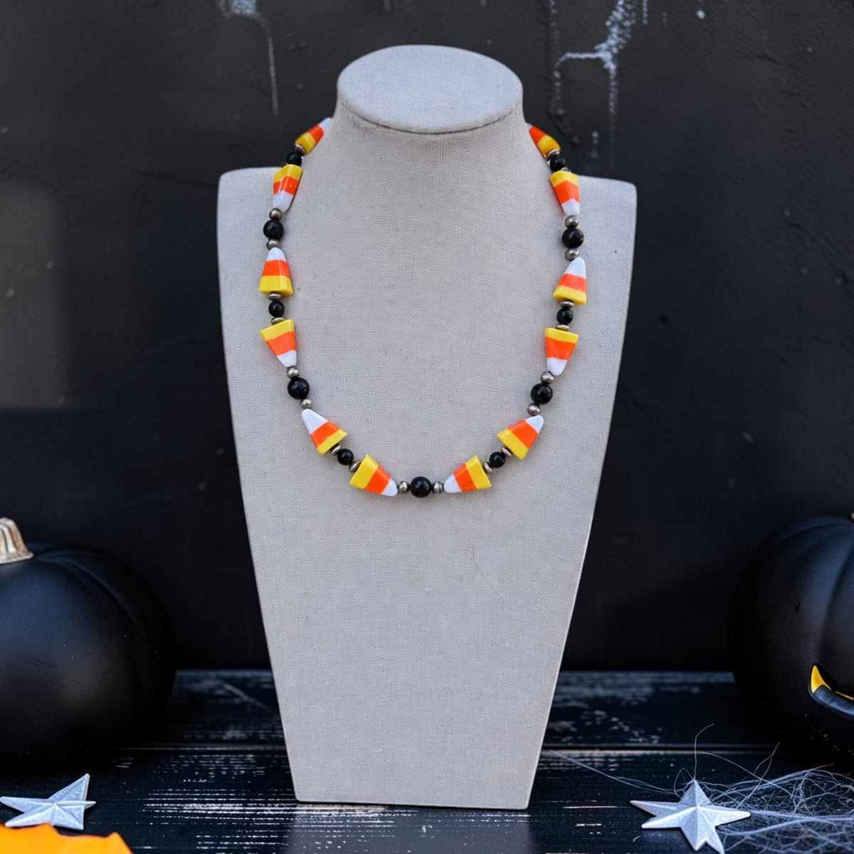 Black Onyx & Candy Corn Necklace — 17"