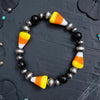 Hand Blown Glass Candy Corn 5-7mm Pearl Stretch Bracelet — 6.25"