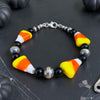 Black Onyx & Glass Candy Corn Clasp Bracelet — 6" + 1.5" Extender