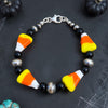 Black Onyx & Glass Candy Corn Clasp Bracelet — 6" + 1.5" Extender