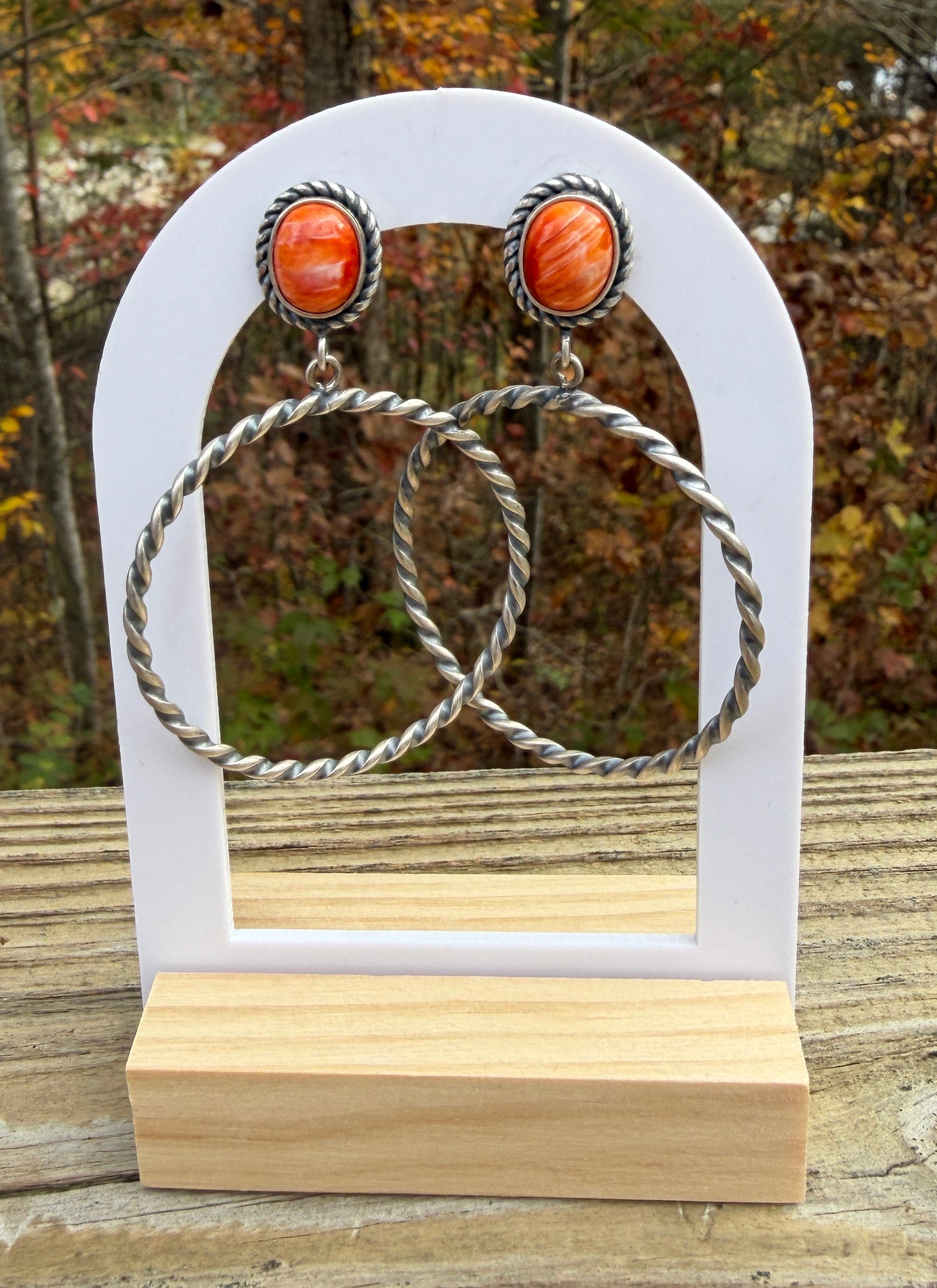 Orange Spiny Sterling Hoop Twists- Native