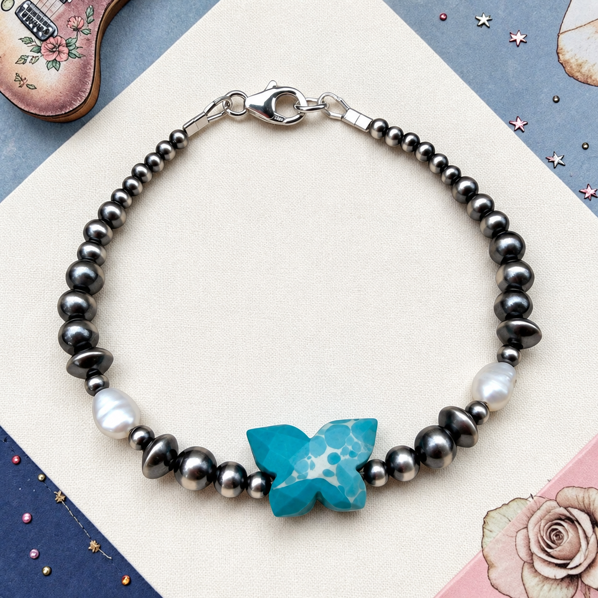 Stampede Freshwater Pearl & White Water Mohave 7" Bracelet