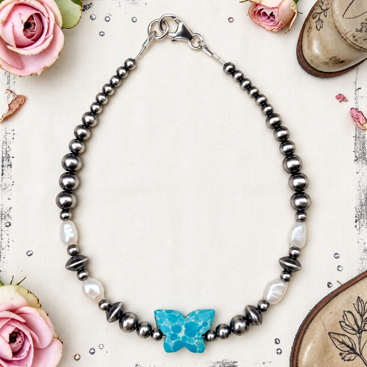 Stampede Freshwater Pearl & White Water Mohave 7.75" Bracelet