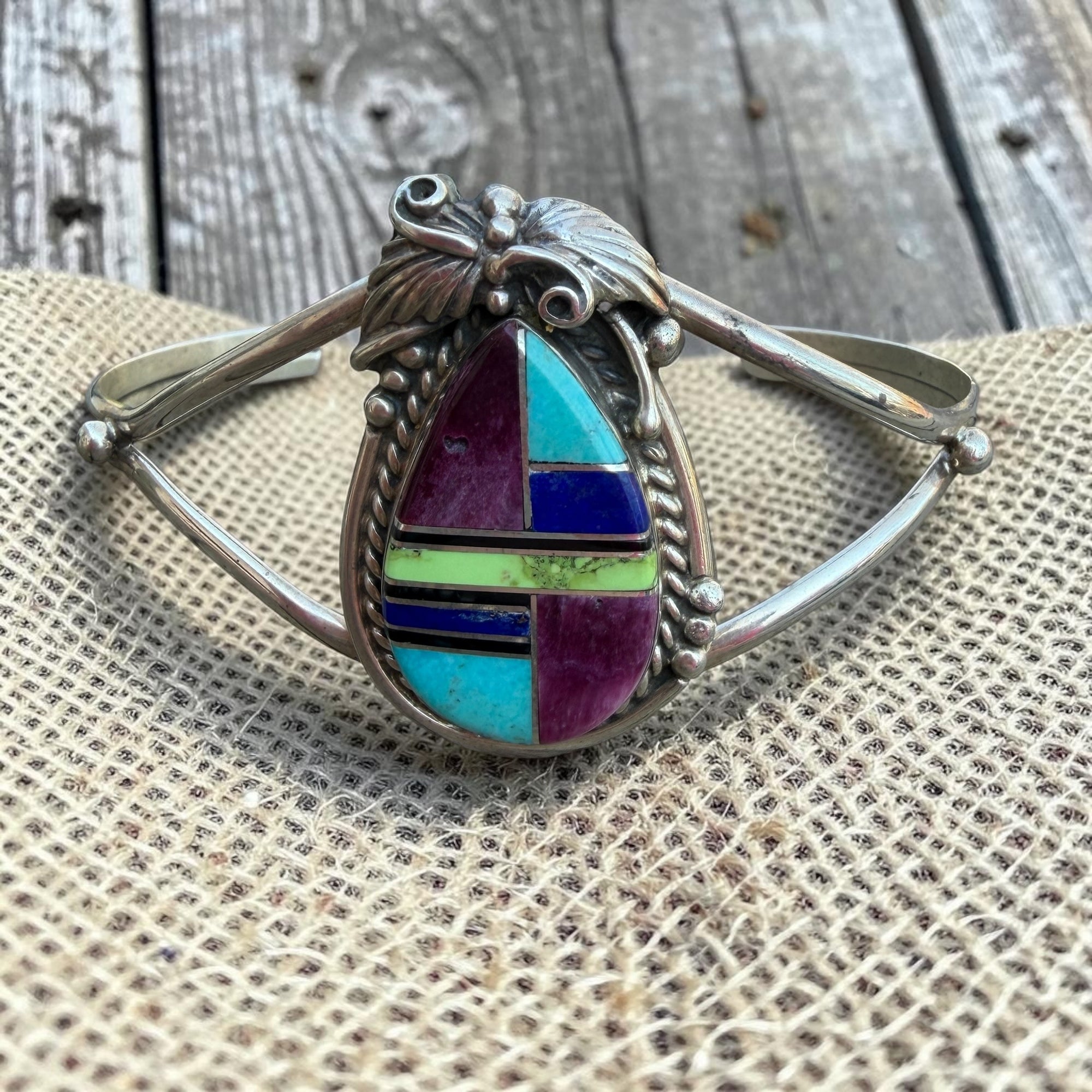 Sterling Silver A. Martinez Multicolor Inlay Bracelet- Vintage Native