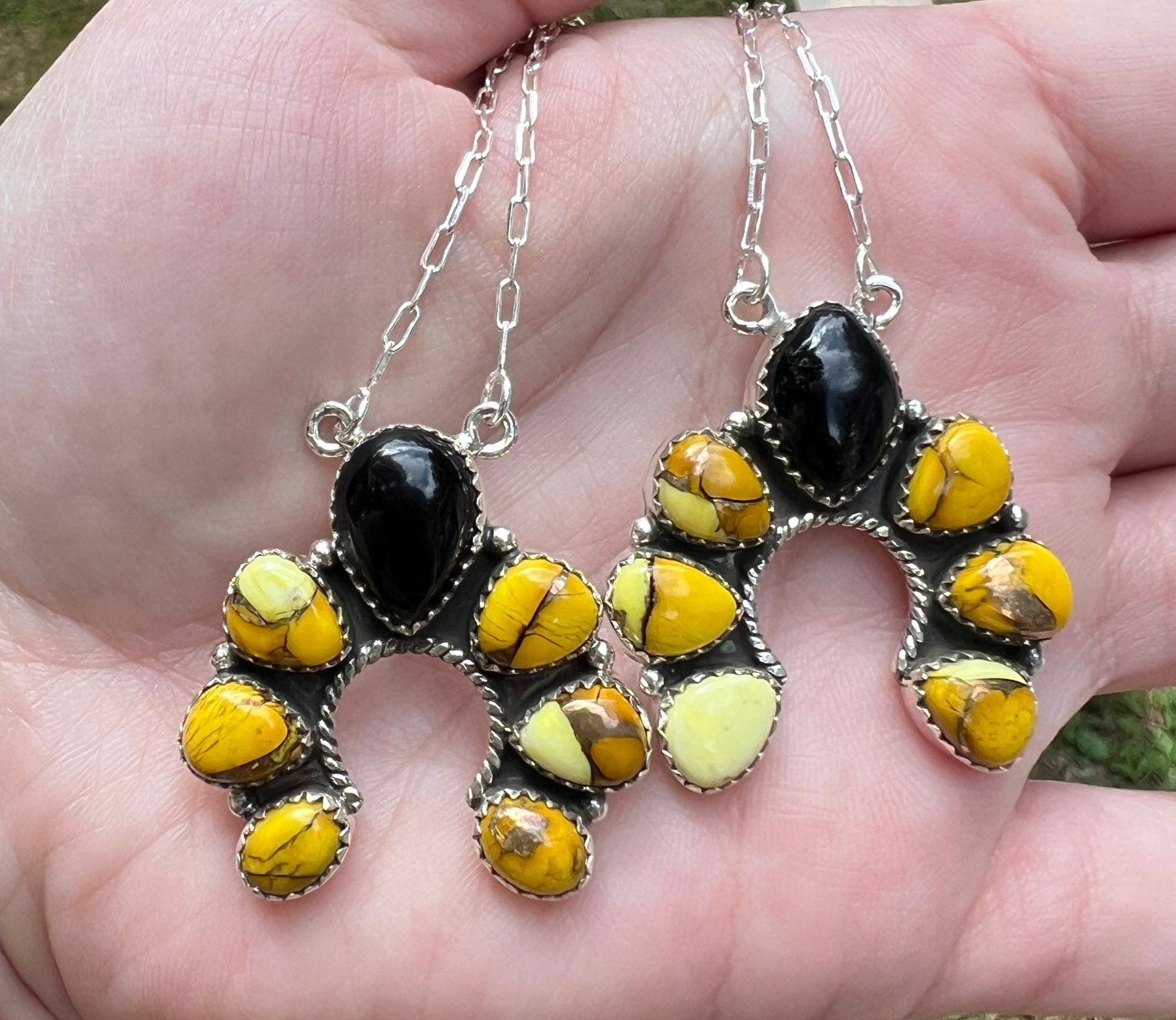 🌻 Black Onyx & Honey Dahlia Sterling Silver Naja Necklaces 🌻