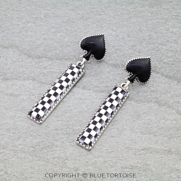 Black Spade Checkered Earring Bars