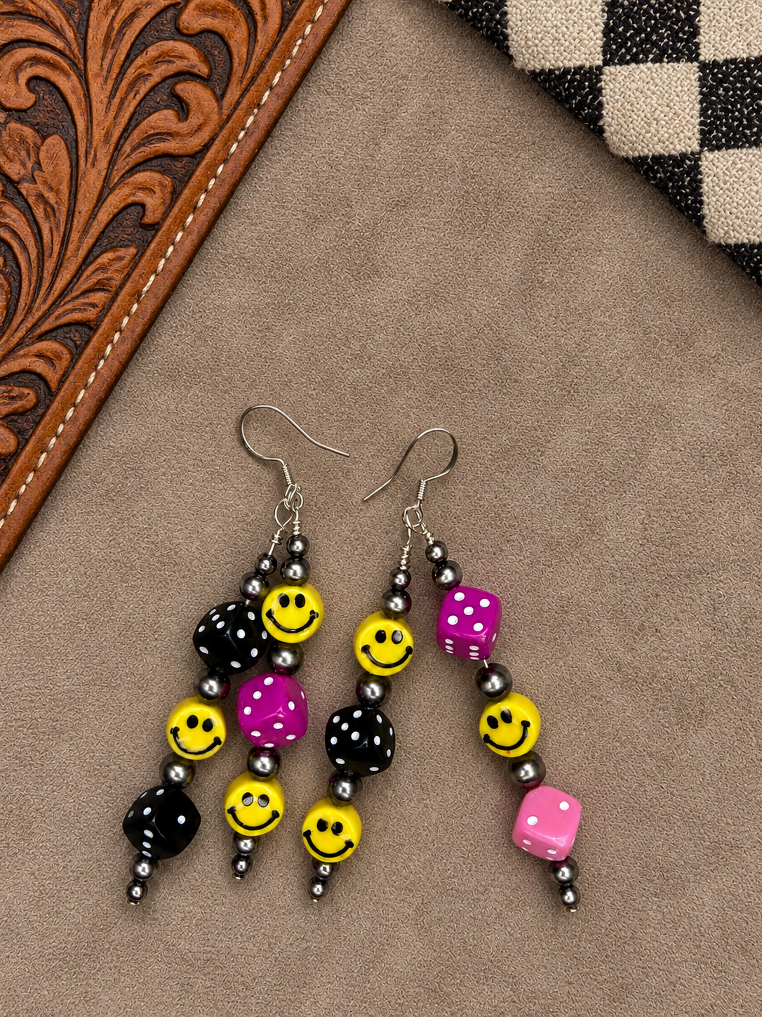 2.75" Dice & Smiley Dangle Earrings