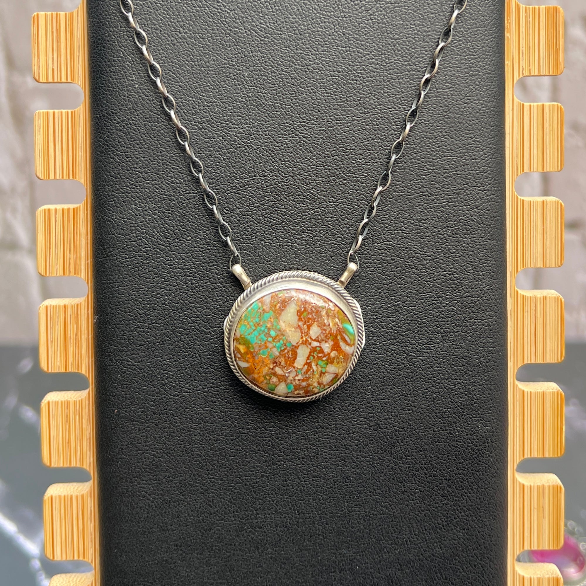 🤎 Boulder Turquoise & Sterling Silver Necklace – Native Made by Antionette Martinez (20”)