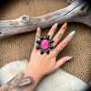 HUGE Hot Pink Opal & Black Diamante Cluster Ring – Size 6 3/4 By Alberta Yazzie