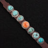 Navajo Silver Leather Turquoise and Spiny Oyster Buckle Bracelet