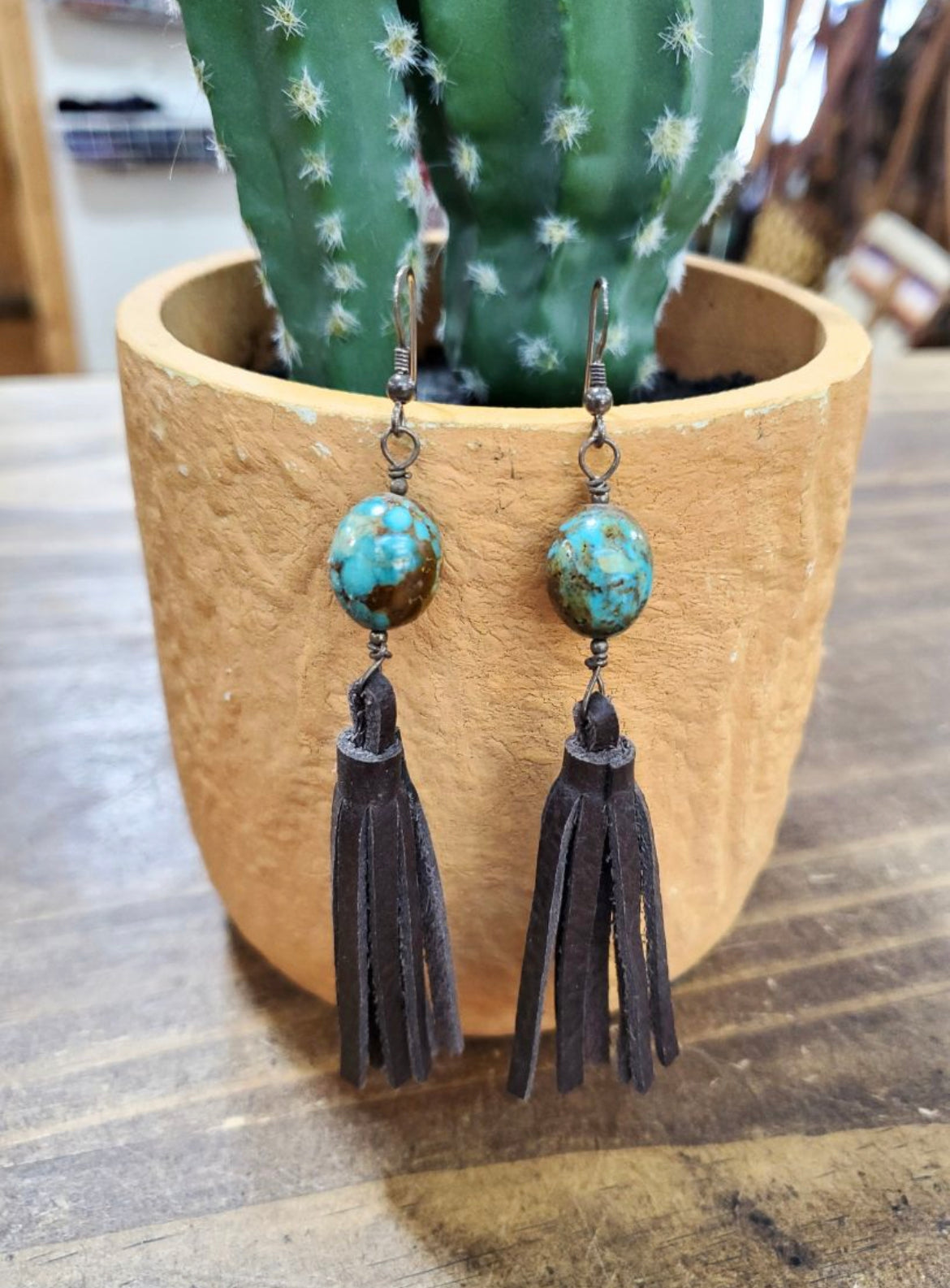 Laura Ingalls Turquoise & Leather Earrings