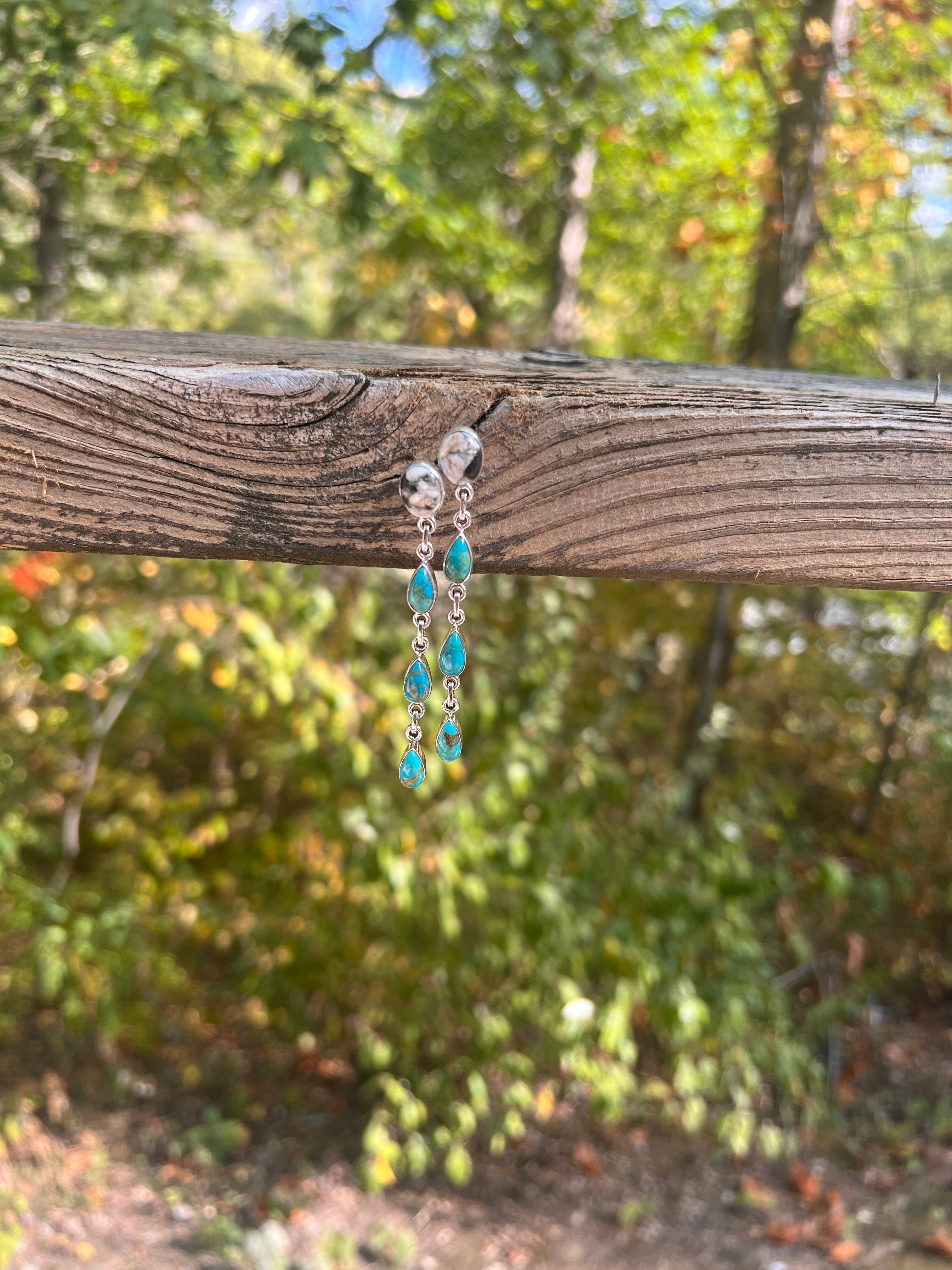 White Buffalo & Turquoise Teardrop Earrings