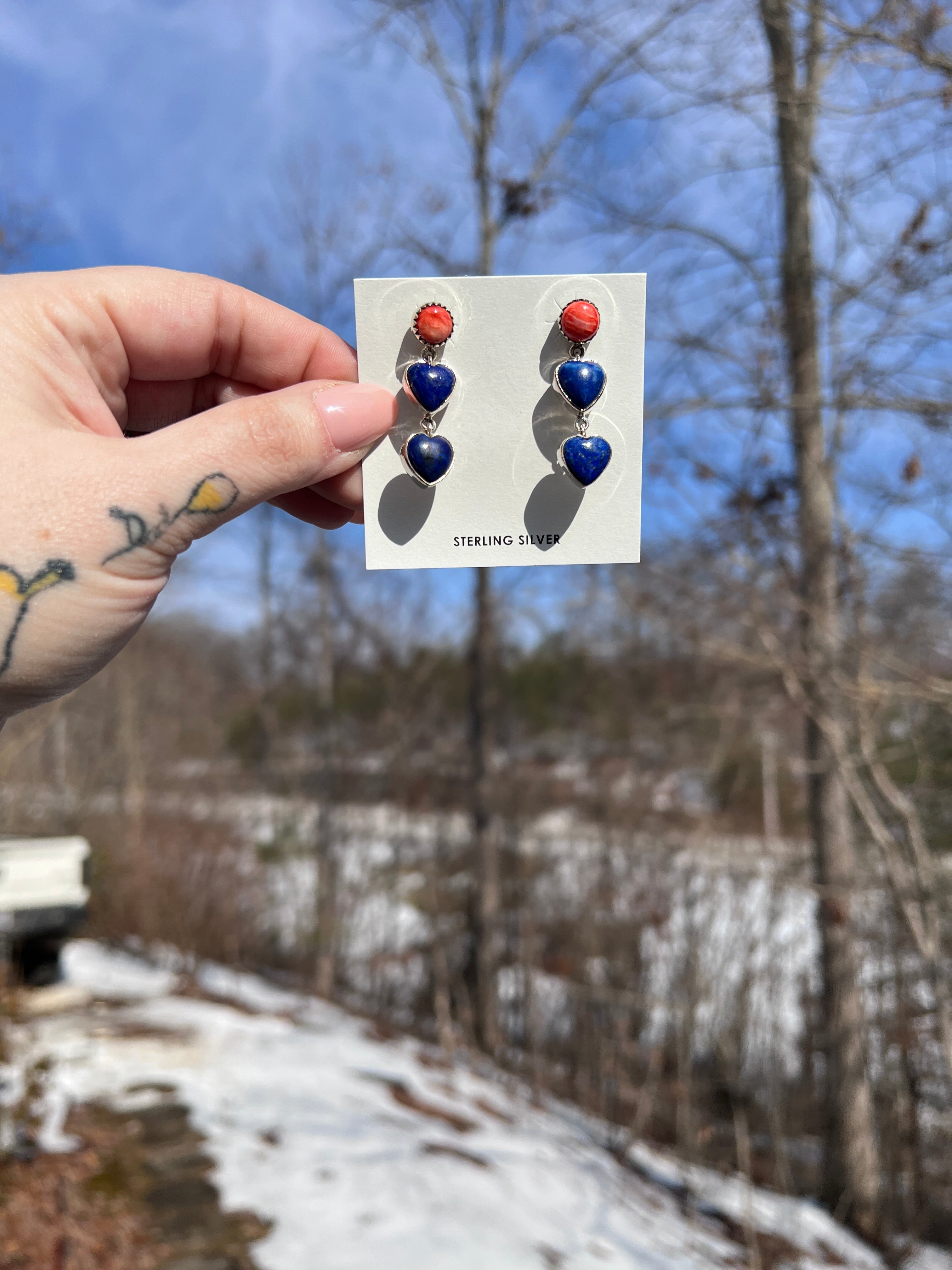 Spiny Oyster & Lapis Heart Dangles- Kevin Nez