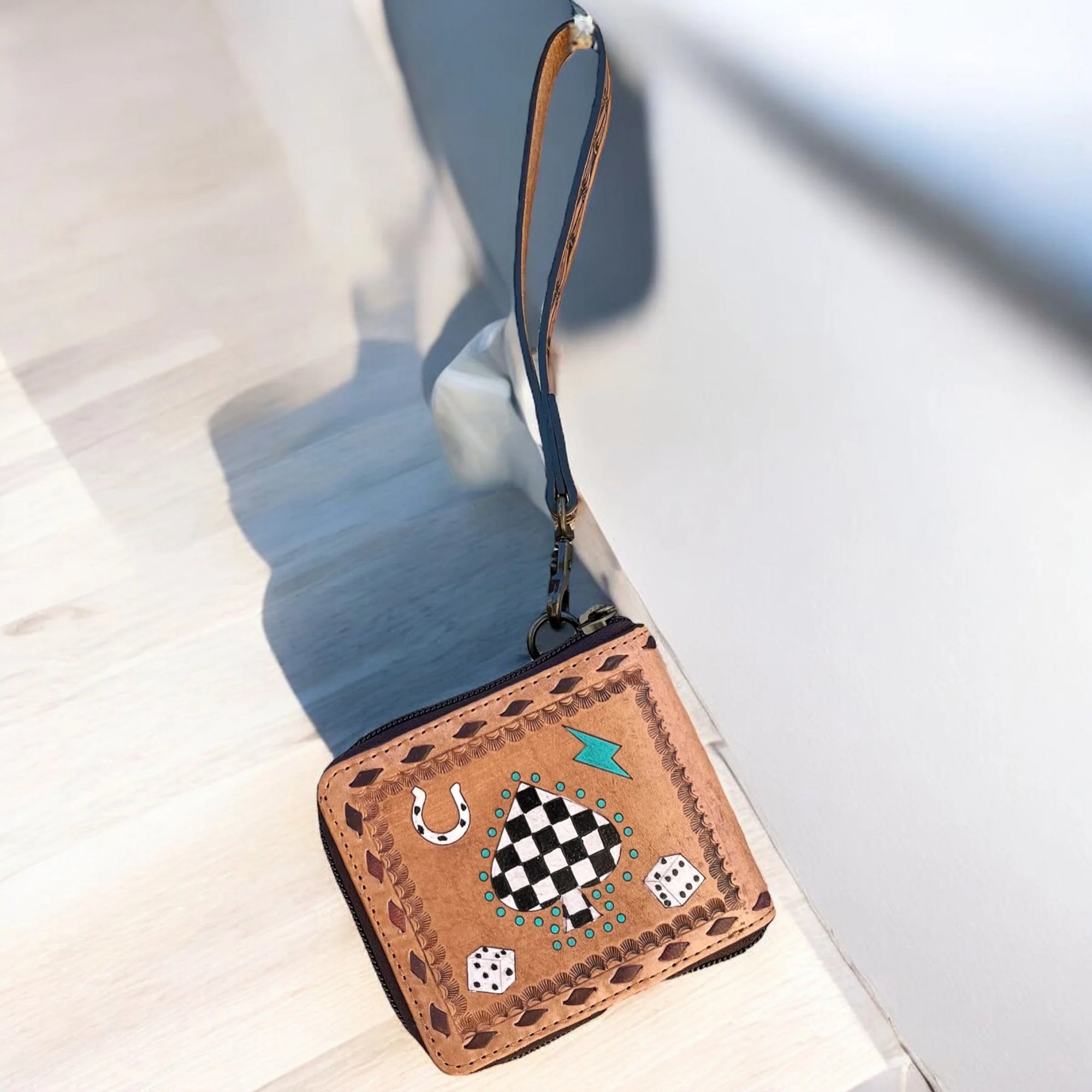 Spades Tooled Leather Wristlet